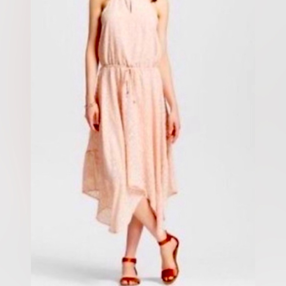 NWT MOSSIMO Flowy Pink Peach Solid geometric sheer dress
